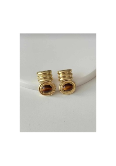 Lunarie 14k Kaplama Büyük Oval Vintage Küpe Vıp Gold Çerçeveli Altın