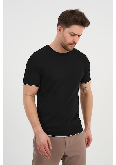 Alexander Gardi Alexandergardı Bisiklet Yaka Kolları Şeritli Triko T-shirt 1243 Siyah