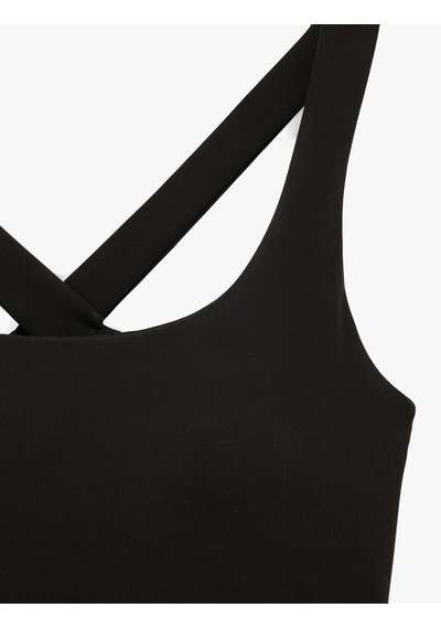 Koton Çapraz Askılı U Yaka Kolsuz Crop Spor Bluz Siyah 6sak30156nk