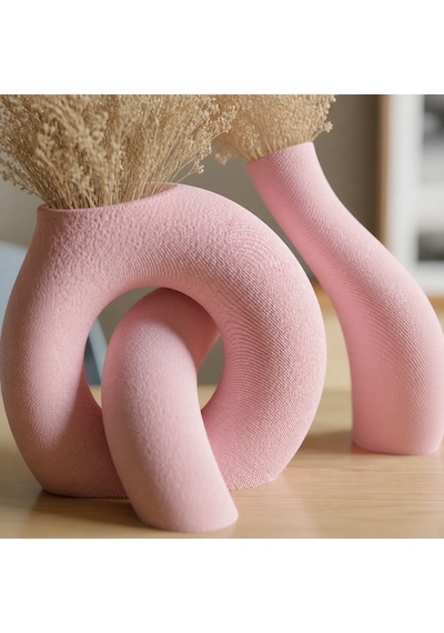 3d Baskı Interlocking Vazo - İç İçe Geçen Dekoratif Vazo-pembe Çok Renkli