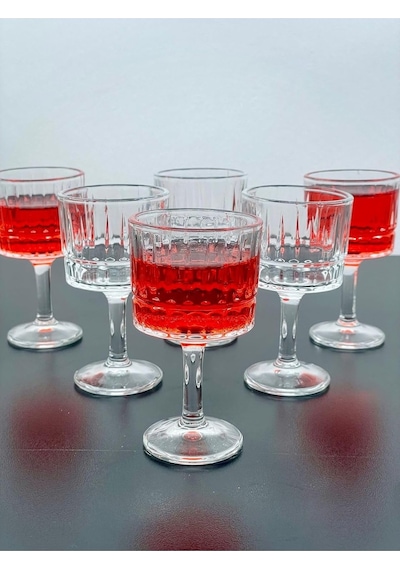 6 Kişilik Cam Ayaklı Pinterest Model Çizgili Kahve Yanı Bardağı Bardak 50ml çok renkli