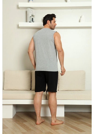 Nisanca Sportif %100 Pamuk Şortlu Erkek Pijama Takımı Gri