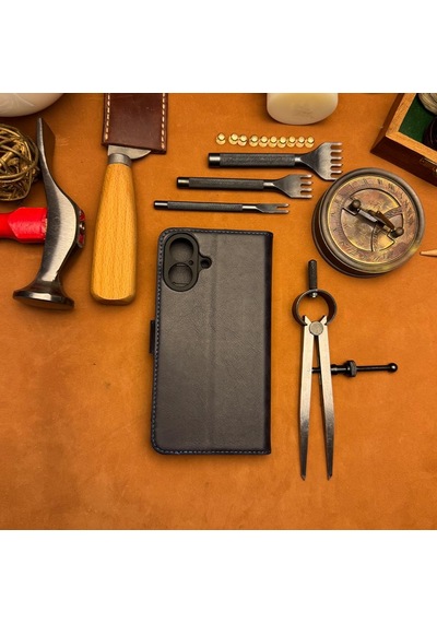Bideri Patara Apple Uyumlu iPhone 17 Hakiki Deri Cüzdan Kılıf Lacivert