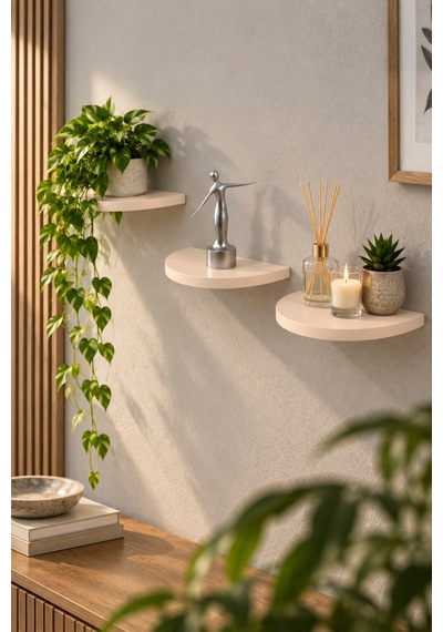 Sulorahome 3'lü Oval Duvar Rafı Seti Krem Bej