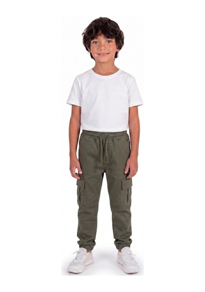 Onloox Erkek Haki Yeşil Erkek Çocuk Haki Yeşil Pamuklu Gabardin Dar Paça Beli Lastikli Kargo Cepli Pantolon 1.5-5 Yaş
