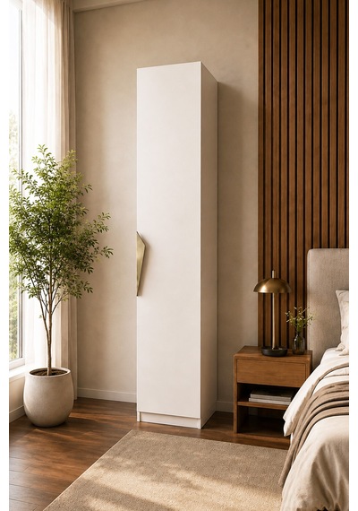 Gama Tek Kapaklı Raflı Tasarım Kulplu 253 Cm Gardırop Elbise Dolabı Beyaz