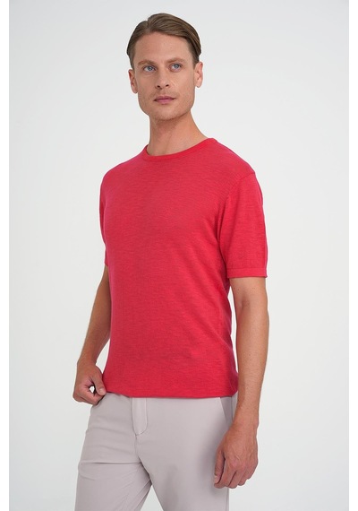 Efor Comfort Fit Bisiklet Yaka Kısa Kol Spor Mercan Triko Tr 881 Mercan