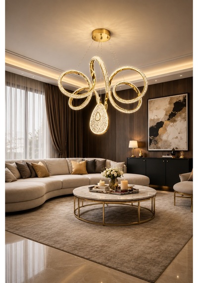 Oylum Lüks Cristalya Serisi Gold Kaplamalı 3 Renk Ledli Sarkıt Ledli Avize Modern Led Avize-çap 50 Cm Gold Gold