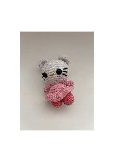 Örgü Amigurumi Kedi Figürlü Anahtarlık Açık Pembe Açık Pembe