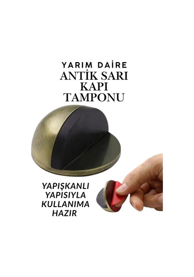 Antik Sarı Yarım Daire Yapışkanlı Kapı Tamponu Kapı Stoperi Metal Kapı Stopu Durdurucu Kapı Koruyucu