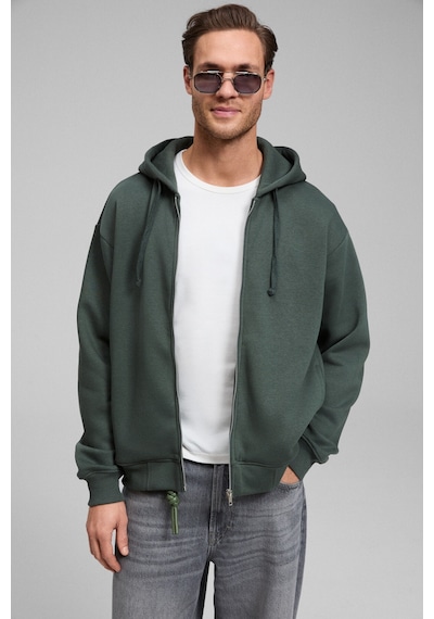 Grimelange Ashby Erkek Kapüşonlu Fermuarlı Cepli Kordonlu Boxy Kalıp Yeşil Sweatshirt Yeşil