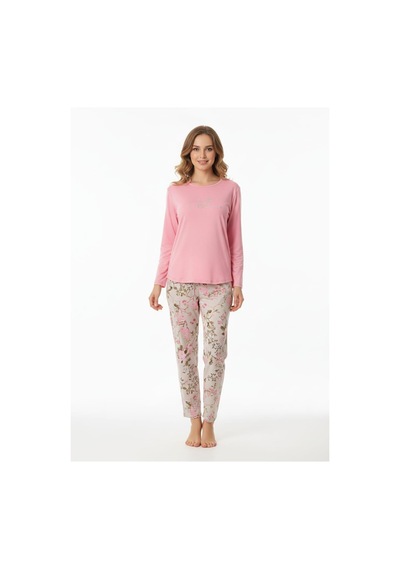 Pemilo Kadın 2000-15 Uzun Kol Likralı Pijama Takımı PEMBE