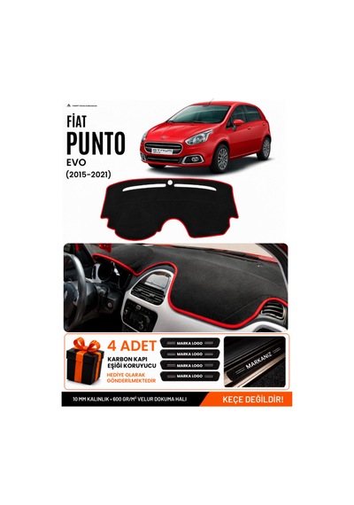Fıat Punto Evo 2015-2021 Uyumlu Torpido Örtüsü, Torpido Kılıfı - Siyah Kırmızı