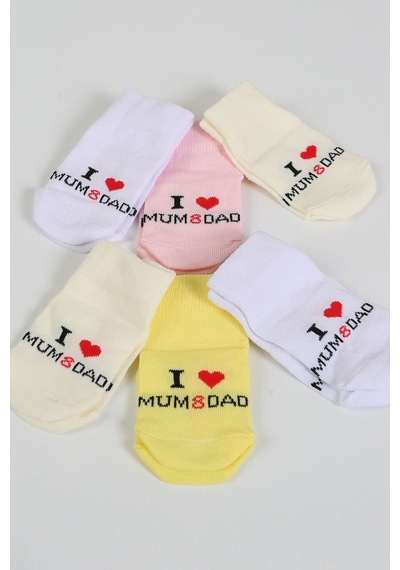 Baby Shez Pamuklu 6'lı Yenidoğan Kız Bebek Çorap Mum Dad "Karışık Renkli"