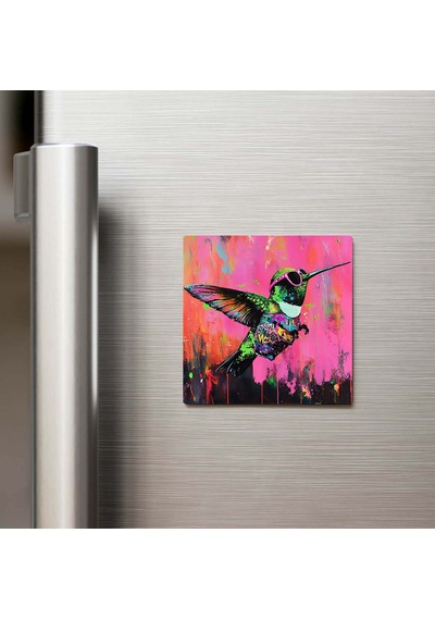 Hummingbird - Sinek Kuşu - Güneş Gözlüklü Style - Buzdolap Magneti - 9x9 Cm