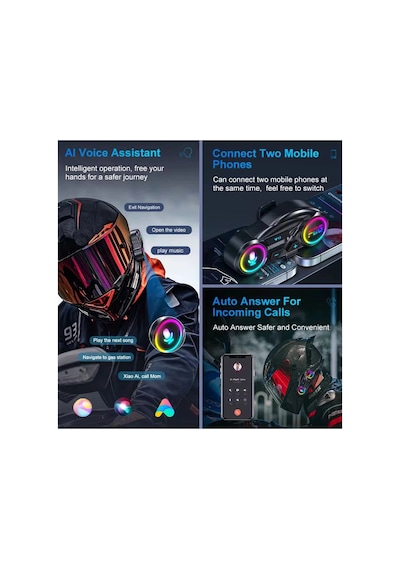 Hubrendy Kargo Y13 Motor Kask Kulaklık Rgb Modlu Radyolu Motosiklet Kulaklık 5.3 Bluetooth Intercom