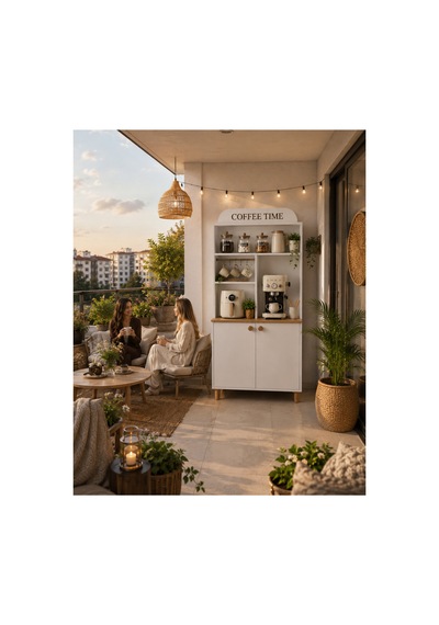 Coffeelina Çok Amaçlı Kahve Köşesi & Modern Mutfak Dolabı Beyaz Meşe Beyaz Meşe Coffeelina Çok Amaçlı Kahve Köşesi & Modern Mutfak Dolabı Beyaz Meşe Beyaz Meşe