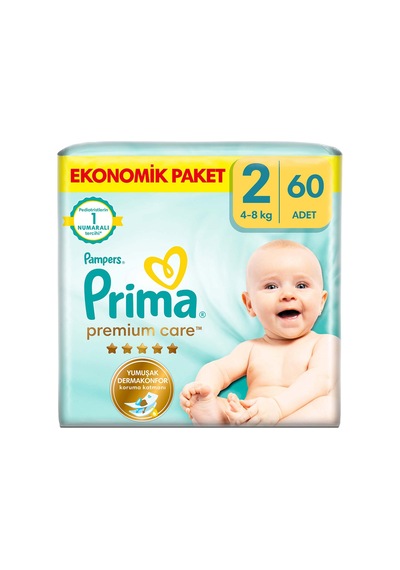 4 Adet Prima Bebek Bezi Premium Care 2 Numara 60'lı 4-8 Kg Ekonomik Paket