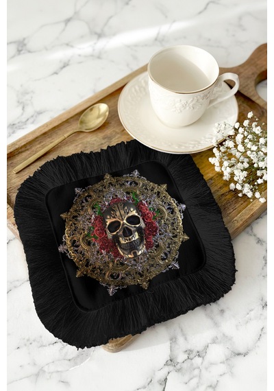 Barok Lüks Saçaklı Şık Servis Mendili - Gotik Vintage Siyah Altın Kırmızı Kahve Altı Tepsi Peçetesi Çok Renkli