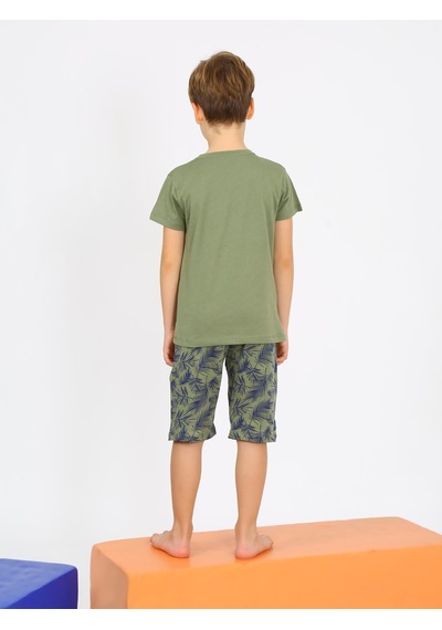 Vitmo Erkek Çocuk Kısa Kollu Kapri Pamuklu Golden Pijama Takımı Yeşil