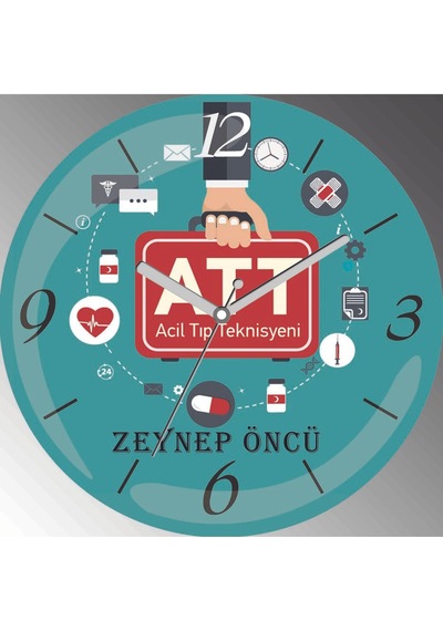 Acil Tıp Teknisyeni Çap 30cm Sessiz Akar Bombeli Gerçek Cam Duvar Saati Siyah