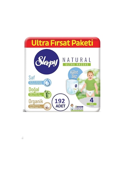 Sleepy Natural Külot Bebek Bezi 4 Numara Maxi Ultra Fırsat Paketi 192 Adet