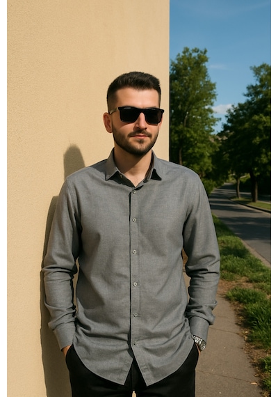 Luxıc Core Erkek Gri Klasik Slim Fit Uzun Kollu Pamuk Gömlek Şık Ofis & Günlük Kombin Luxıc Core Erkek Gri Klasik Slim Fit Uzun Kollu Pamuk Gömlek Şık Ofis & Günlük Kombin