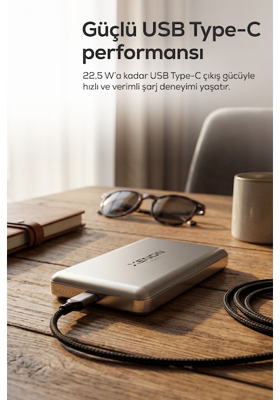 Xenon Smart MagSafe Powerbank 10.000 mAh, 15W Kablosuz, 22.5W Kablolu Hızlı Şarj, Alüminyum Kasa (X6441)