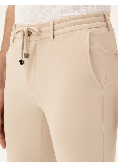 Cacharel Bej Slim Fit Beli Bağcıklı Pantolon