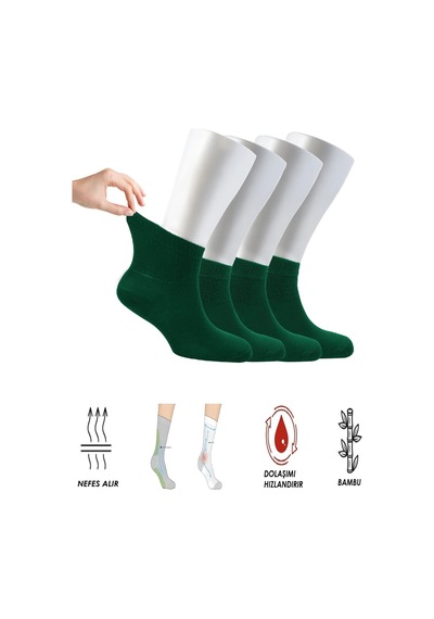 Ozzy Socks Kadın 4 Çift Bambu Lastiksiz Sıkmayan Diabetik Bilek Çorap Haki