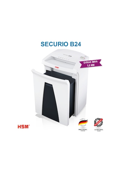 HSM SECURIO B24 - 5,8mm Evrak İmha Makinesi / Kağıt Kırpma Makinesi - CD İmha Makinesi - 35lt