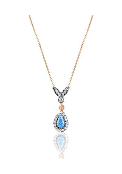 Gümüş Rose Akuamarin Taşlı Damla Üçlü Set