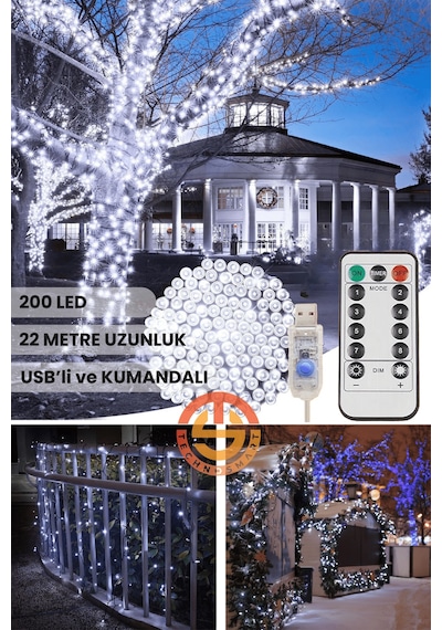 Technosmart 200 Ledli Usbli Kumandalı 8 Modlu Şerit Led Işık Parti Süsleme Organizasyon Beyaz