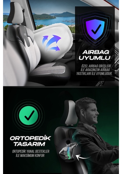 Gri - Siyah Panda Monte Carlo Serisi Velor Kadife Kumaş Oto Koltuk Kılıfı - Tam Set