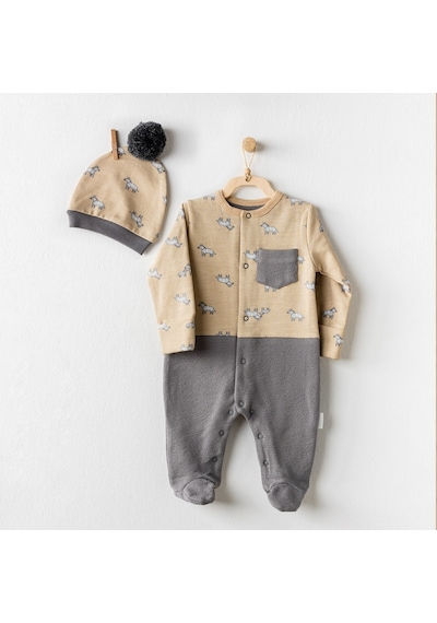 Andywawa Little Zebra Bebek Tulum Takımı AC24159 Bej - Gri
