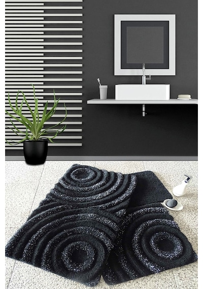 Chilai Home Wave Siyah 3Lü Set Banyo Halısı Siyah