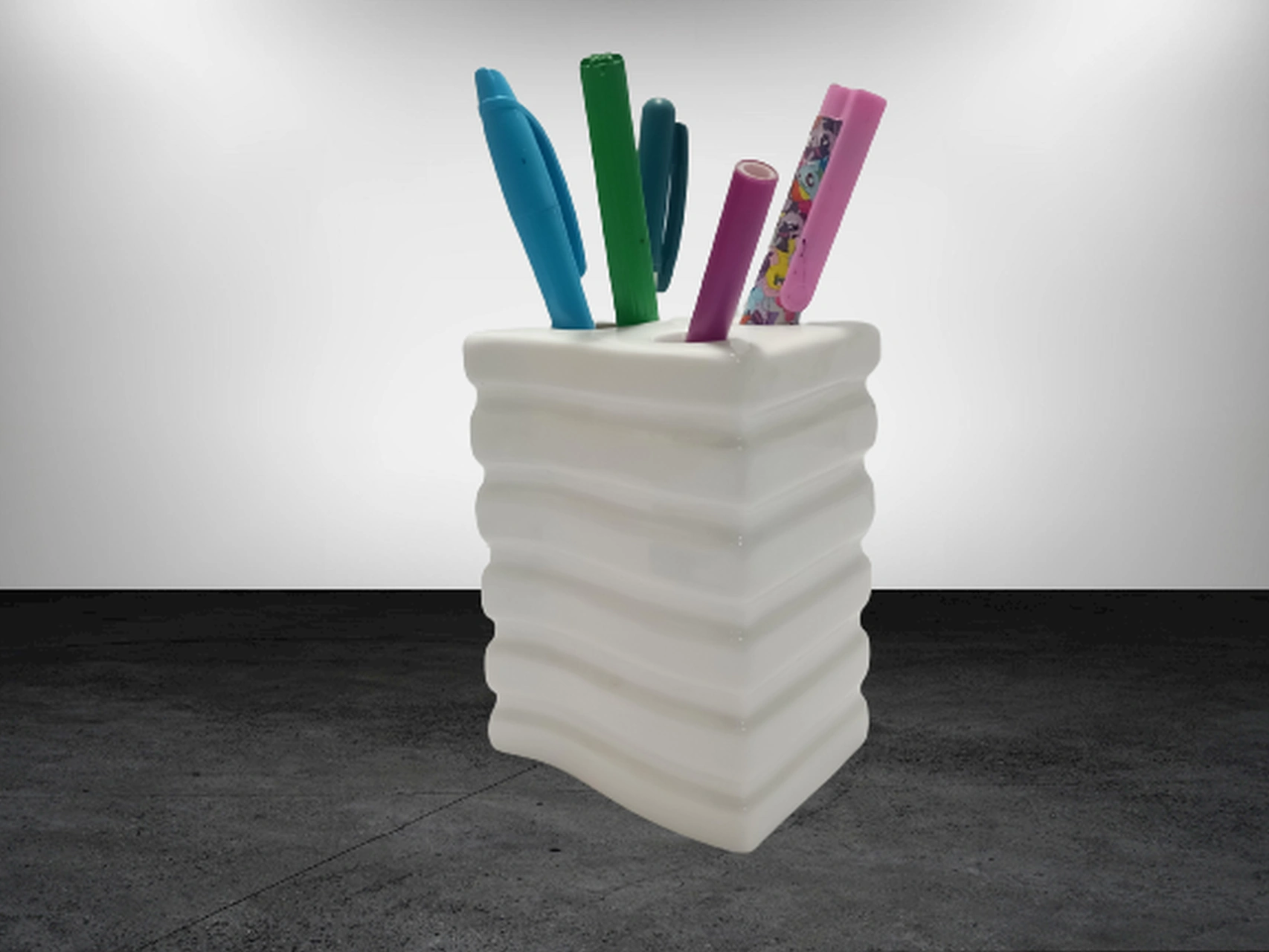 2 Adet Kalemlik Kare Çizgili Model Seramik Ofis Gereci 8x6x11cm Çok Renkli