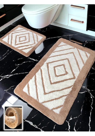 Niva Bej 2li Banyo Paspası 60x100 50x60 Cm Bej