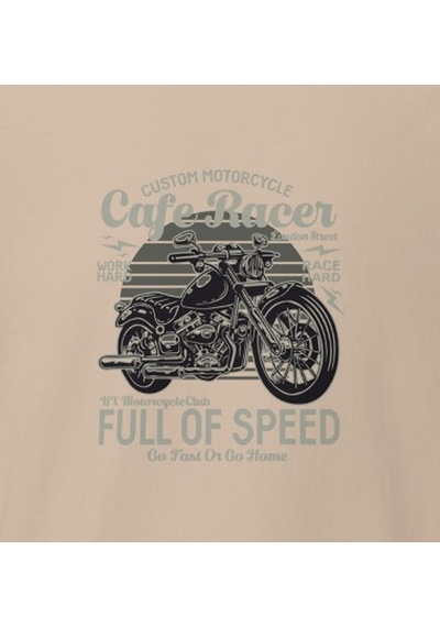 Wildstyle Cafe Racer Full Of Speed Motosiklet Vintage Hız Baskılı Unisex Bisiklet Yaka Pamuklu Tişört - Camel