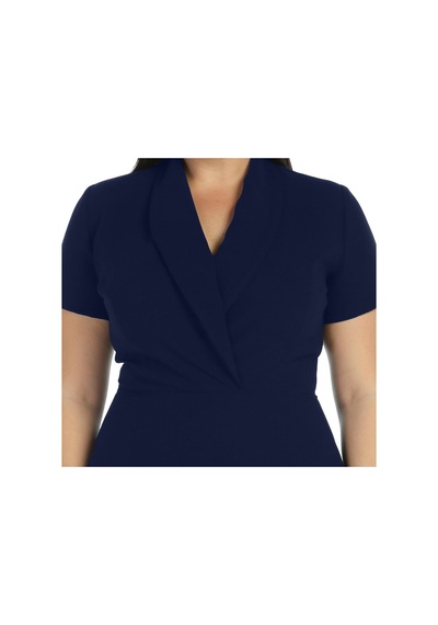 Nidya Moda Kadın Büyük Beden Lacivert Kruvaze Yaka Abiye Elbise-4098L Lacivert