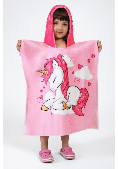 Unicorn Desen Çocuk Panço Plaj Havlusu Pembe