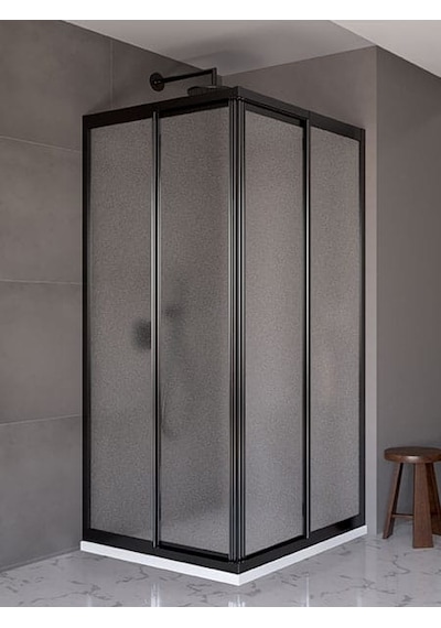 Teknesiz Kare Duşakabin Siyah Profil Plastik Cam H180CM Siyah