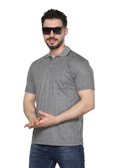 Kzctekstil Erkek Baba Ve Orta Yaş Penye Tişört Yakalı Cepli Jakarlı Kumaş Klasik Kesim Gri