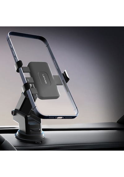 Lenyes Cr195 Sarsıntı Önleyici 360 Dönebilen Teleskopik Vantuzlu Tasarım Araç Telefon Tutucu Siyah