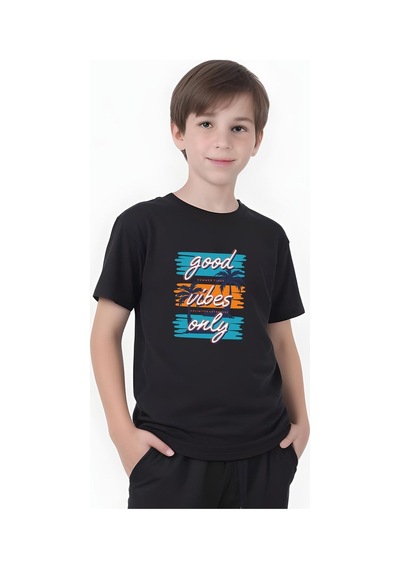 Fyk Kids Erkek Çocuk Yazlık Good Vibes Only Baskılı Alt-üst Takım Siyah