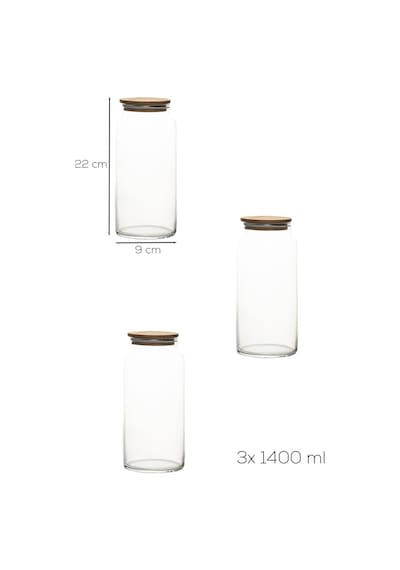 Herevin 232009-000 Cam Saklama Kavanozu 1400 Ml Ahşap Kapaklı Mutfak Erzak Kavanozu