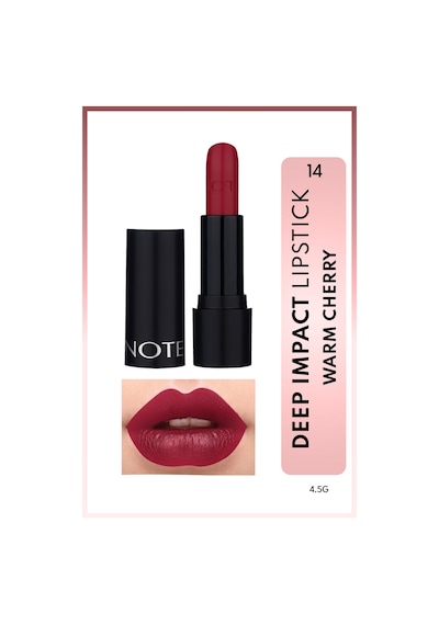 Note Cosmetique Deep Impact Lipstick Kremsi Dokulu Yarı Parlak Ruj 14 Warm Cherry - Kırmızı
