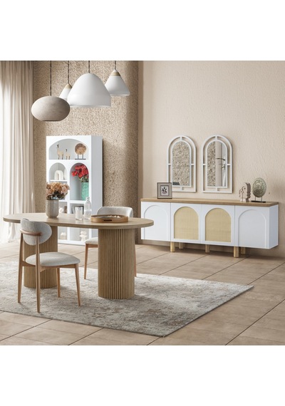 Echo İskandinav Oval Natural Ahşap Bohem Masa 90x160 Natural Ayak - Natural Üst