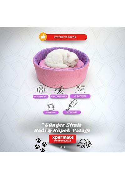 Kedi Ve Köpek Yatağı Küçük Irk Köpek Yuvası Sünger Simit Pembe Lila, 45 Cm