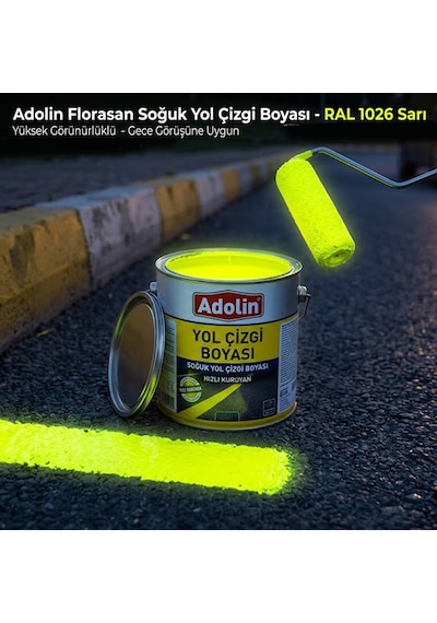 Adolin Florasan Soğuk Yol Çizgi Boyası Ral 1026 Sarı 875 Mg - Yüksek Görünürlüklü